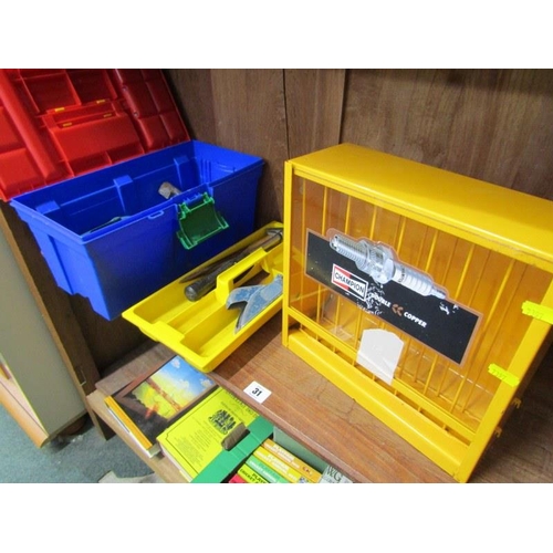 31 - TOOL BOX and contents, together with spark plug chest