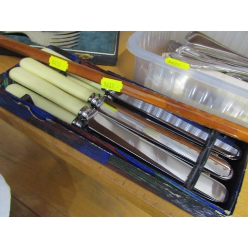 38 - CUTLERY, cased fish servers, swagger stick and other cutlery