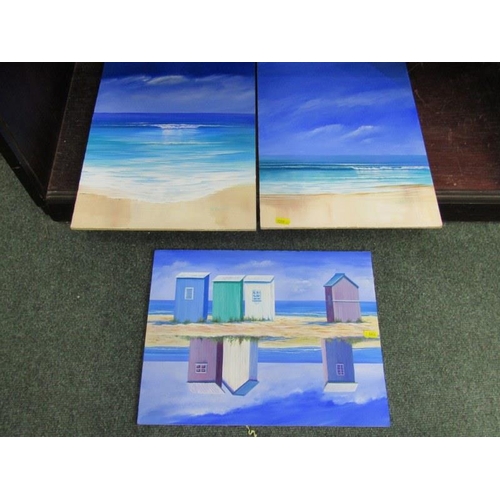 46 - R. BISHOP, 2 painted seascapes on board, together with similar 