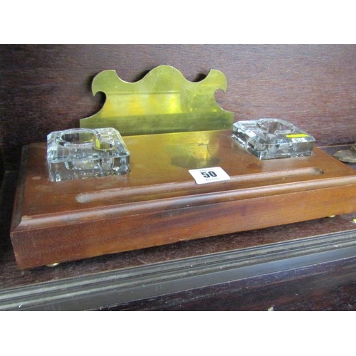 50 - ANTIQUE STAND DISH with original glass ink reservoirs