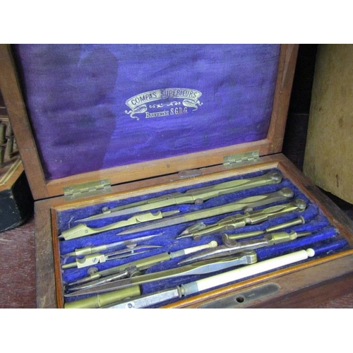 55 - VICTORIAN ROSEWOOD CASED DRAUGHTSMAN SET, together with vintage marmalade slicer