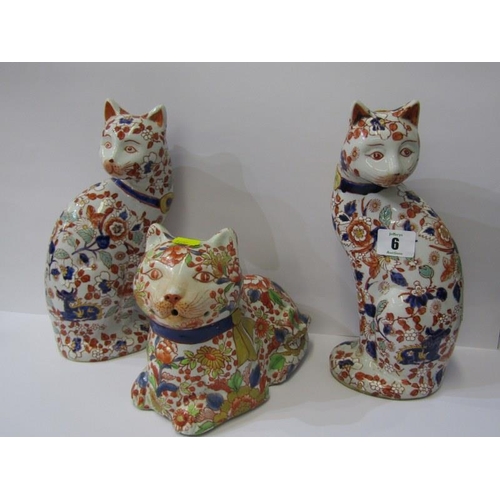 6 - ORIENTAL CERAMICS, pair of modern floral decorated seated cats and 1 other