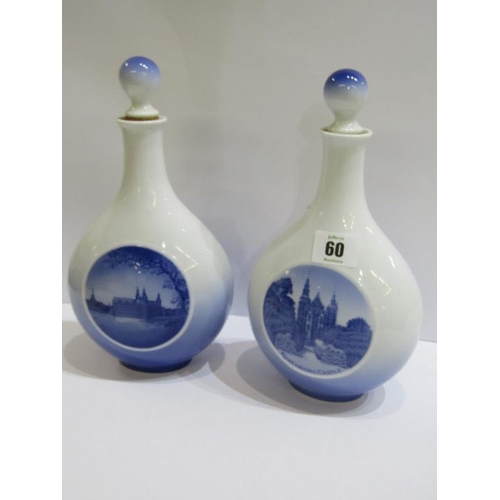 60 - ROYAL COPHENHAGEN, pair of Royal Copenhagen bottles and stoppers with Danish views, 24cm height