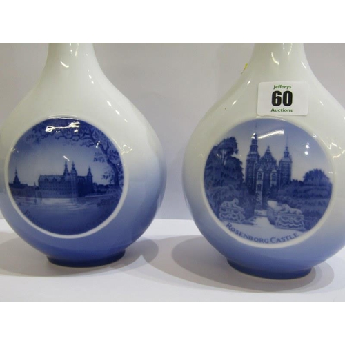 60 - ROYAL COPHENHAGEN, pair of Royal Copenhagen bottles and stoppers with Danish views, 24cm height