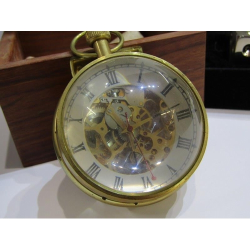 63 - CRICKET BALL DESIGN REPLICA CLOCK, in teak case, together with 2 novelty clocks