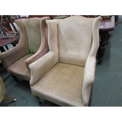 644 - WINGED ARMCHAIRS, 2 assorted wing armchairs in beige