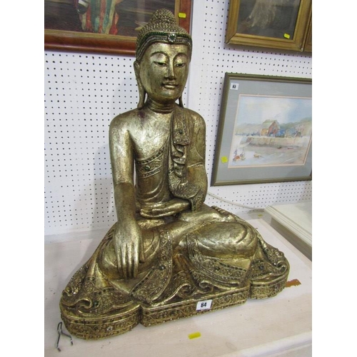 84 - BUDDHA, gilded and jewelled seated Buddha figure, 62cm height