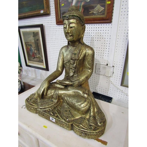 84 - BUDDHA, gilded and jewelled seated Buddha figure, 62cm height