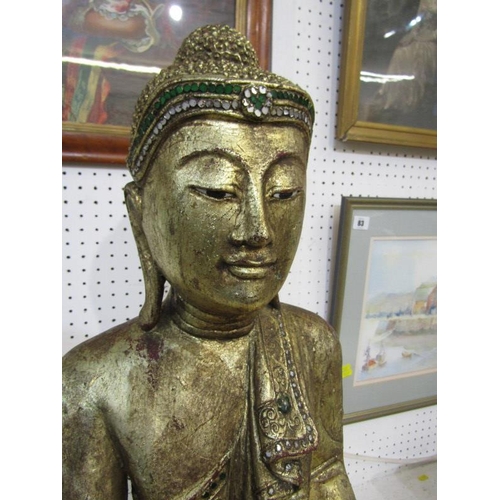 84 - BUDDHA, gilded and jewelled seated Buddha figure, 62cm height