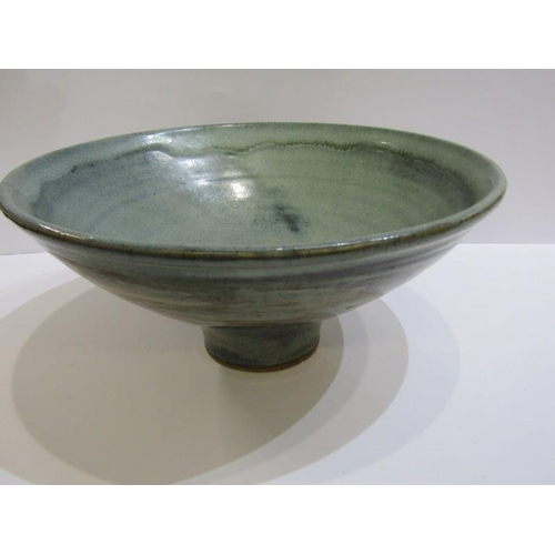 88 - STUDIO POTTERY, 2 glazed fruit bowls and turquoise glazed 39cm vase