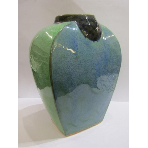 88 - STUDIO POTTERY, 2 glazed fruit bowls and turquoise glazed 39cm vase