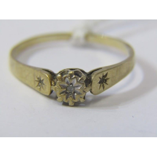 42 - DIAMOND RING, 9ct yellow gold ring, set a central diamond with diamond shoulders, size S