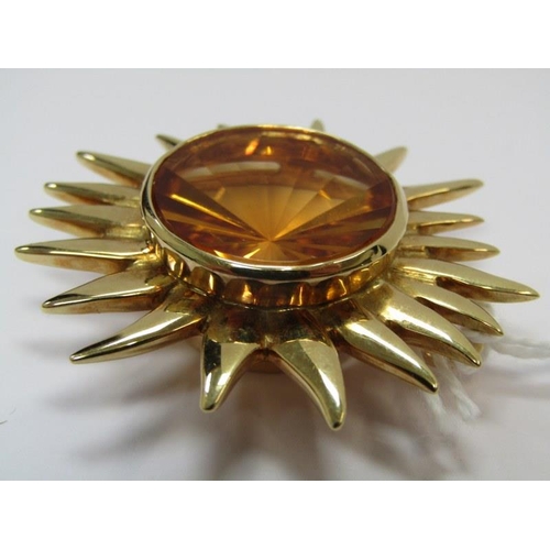 16 - CATHERINE BEST CITRINE & GOLD PENDANT, circular starburst cut citrine in 18ct yellow gold 