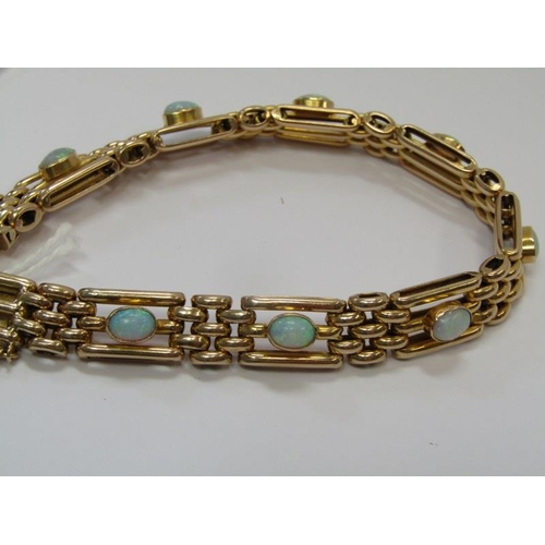 18 - FINE OPAL & GOLD BRACELET, 15ct yellow gold bracelet, set 8 well matched cabochon style opals, 7