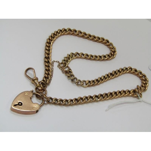 20 - GOLD CURB LINK WATCH CHAIN, with padlock clasp, 14