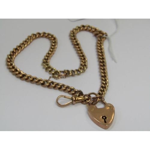 20 - GOLD CURB LINK WATCH CHAIN, with padlock clasp, 14