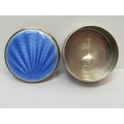 24 - SILVER & ENAMEL PILL BOX, circular silver pill box, the lid with blue enamel decoration, Birmingham ... 