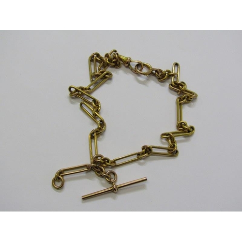 37 - GOLD FANCY LINK WATCH CHAIN, 9ct yellow gold watch chain with T bar, 14