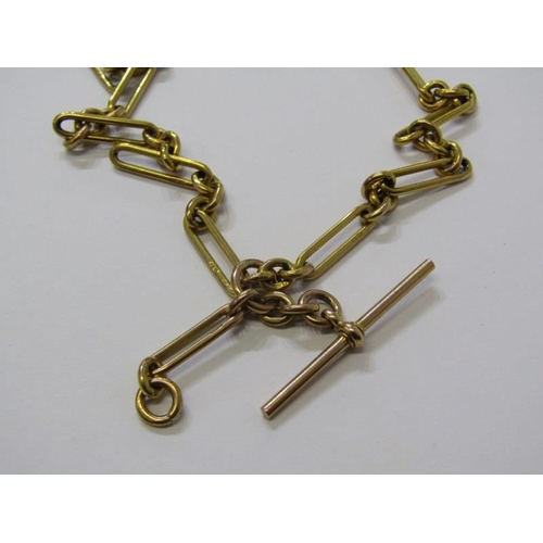 37 - GOLD FANCY LINK WATCH CHAIN, 9ct yellow gold watch chain with T bar, 14