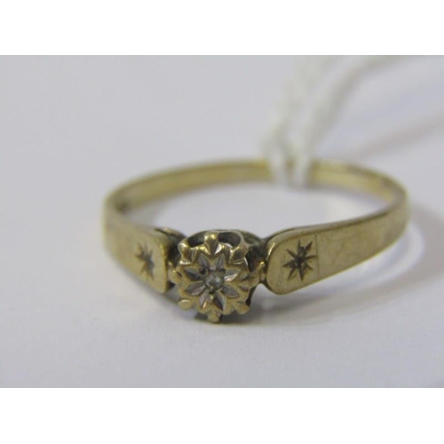 42 - DIAMOND RING, 9ct yellow gold ring, set a central diamond with diamond shoulders, size S