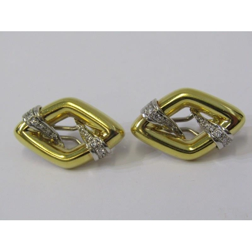 50 - GOLD & DIAMOND EARRINGS, pair of 18ct yellow gold lozenge form earrings, encrusted with diamond with... 