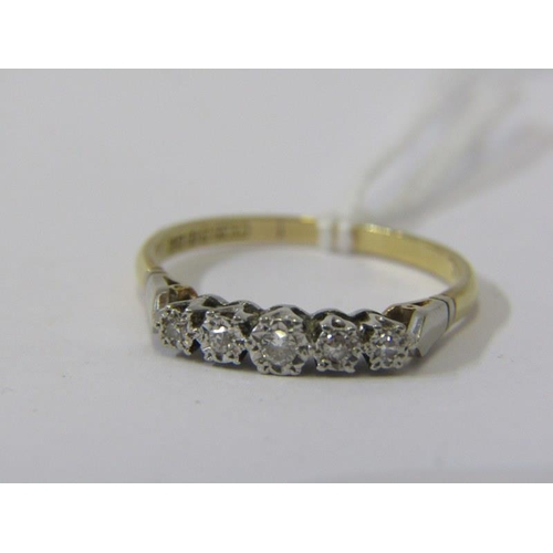 60 - 5 STONE DIAMOND RING, 18ct yellow gold ring, set 5 graduated round brilliant cut diamonds, size S