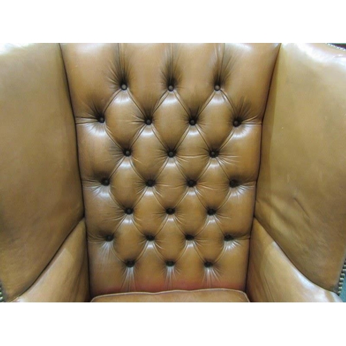 794 - GEORGIAN DESIGN BUTTON BACK WING ARMCHAIR with brass studding trim