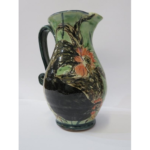 1 - STUDIO POTTERY, Paul Jackson, Cockerel decorated 22cm jug, dated 2002