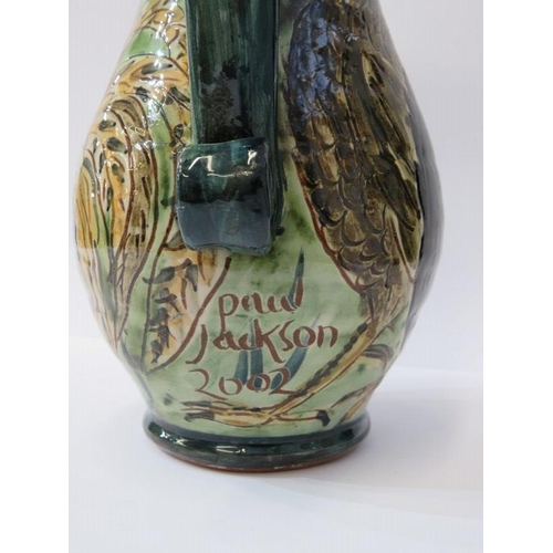 1 - STUDIO POTTERY, Paul Jackson, Cockerel decorated 22cm jug, dated 2002