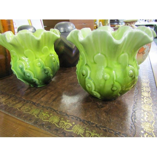 112 - PAIR OF BRETBY SMALL JARDINIERES, also Losol lustre 30cm vase, satsuma vase and pair of metal lustre... 