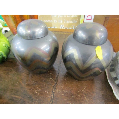 112 - PAIR OF BRETBY SMALL JARDINIERES, also Losol lustre 30cm vase, satsuma vase and pair of metal lustre... 