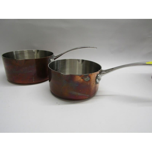 114 - NOVELTY LARGE HOUR GLASS, together 2 copper based pans