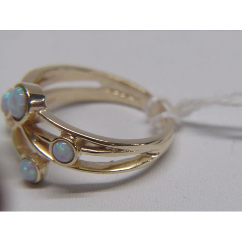 153 - OPAL ORGANIC CLUSTER RING, 9ct yellow gold ring, set a 9ct yellow gold with 5 opals interspersed, si... 