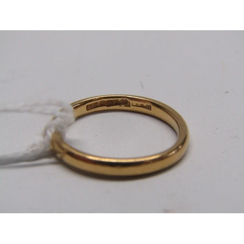 156 - GOLD BAND RING, 22ct yellow gold band ring, size M, 3.6 grams