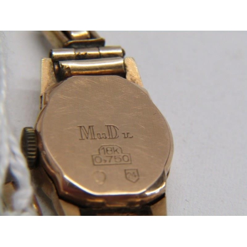 159 - GOLD CASED WRIST WATCH, MuDu lady's 18ct gold cased wrist watch on expandable rolled gold strap (no ... 