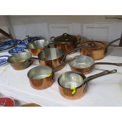 18 - KITCHENALIA, collection of copper based graduated pans & casseroles