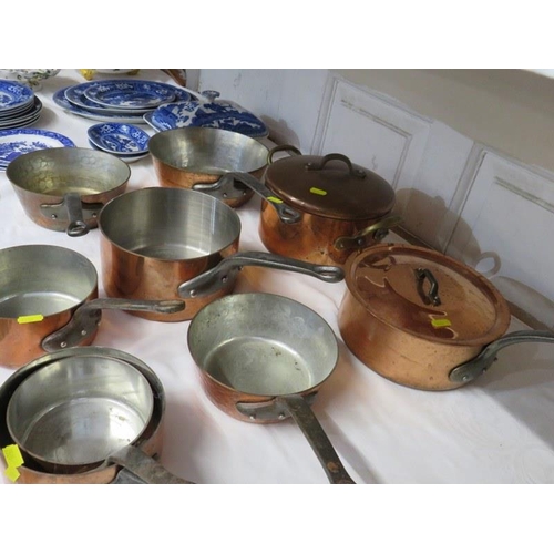 18 - KITCHENALIA, collection of copper based graduated pans & casseroles