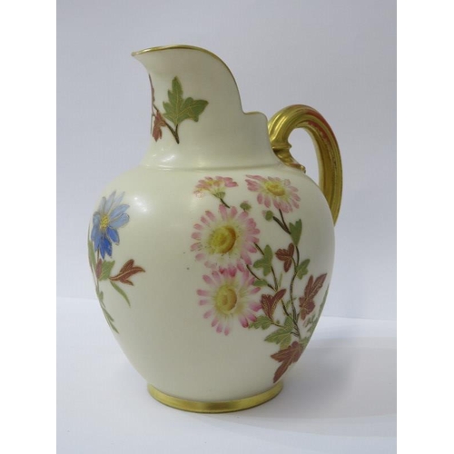 2 - ROYAL WORCESTER, gilt handled ivory ground floral decorated ewer jug, pattern no. 1094 together with... 