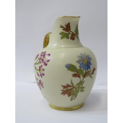 2 - ROYAL WORCESTER, gilt handled ivory ground floral decorated ewer jug, pattern no. 1094 together with... 