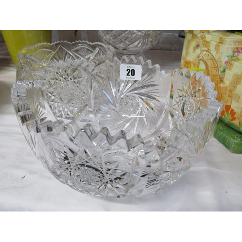 20 - CUT GLASS, 3 quality cut glass fruit bowls