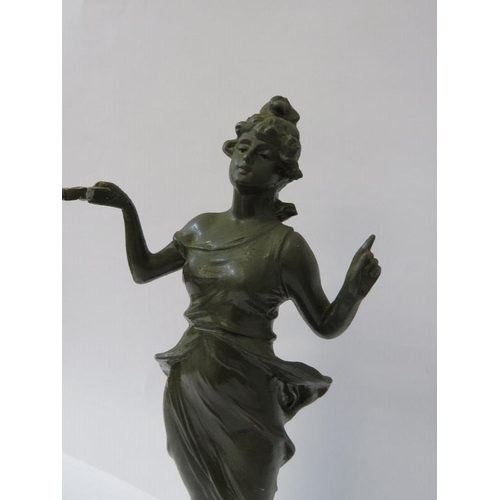 24 - METALWARE, Edwardian spelter figure of young lady 30cm height (AF) also classical sculpture on marbl... 