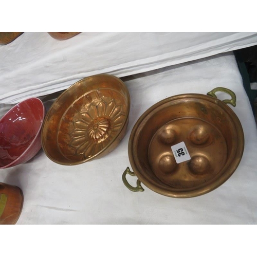 35 - METALWARE, embossed copper money box, copper jelly mould, Studio Pottery box & other pieces of coppe... 