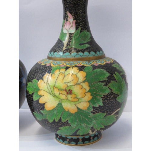 49 - CLOISONNE, pair of Chinese cloisonne peony blossom design 18cm vases