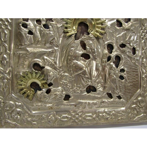 65 - ICON, embossed metal case Icon depicting scenes of Christ,  28cm x 23cm