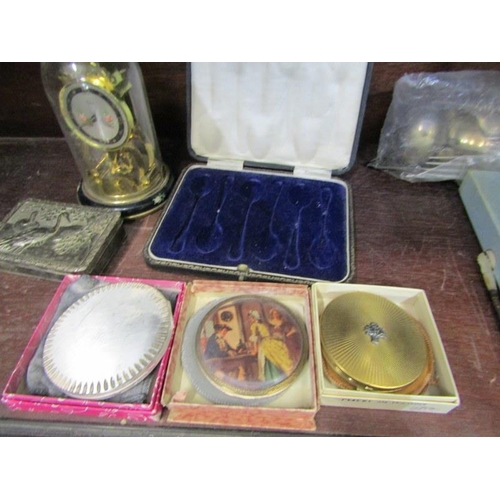 66 - CUTLERY & COMPACTS, collection of assorted plated cutlery, 2 cigarette cases, vintage compacts and c... 