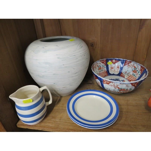 75 - CORNISHWARE, 2 T G Green tea plates, retro Hornsea storage jar, delft chamber stick, imari bowl and ... 