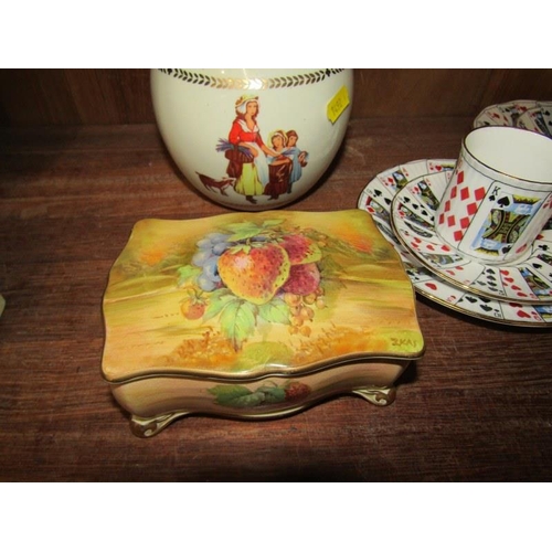 77 - YARDLEY LIDDED GINGER JAR, Royal Winton candy box and playing card design coffee ware