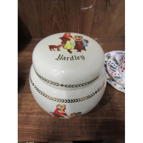 77 - YARDLEY LIDDED GINGER JAR, Royal Winton candy box and playing card design coffee ware