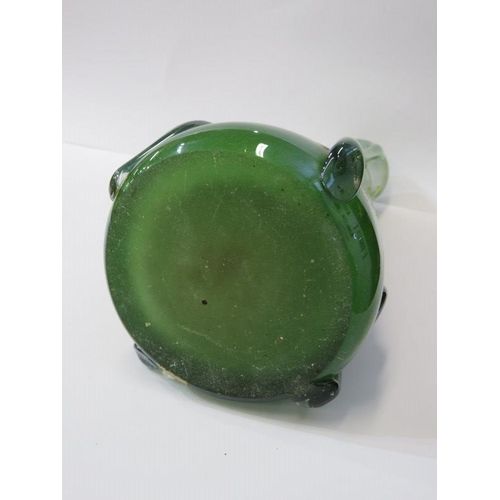 8 - RETRO GLASS, green glass 31cm vase & 2 decorative glass dishes