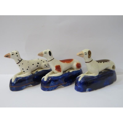 80 - 2 GLASS PAPERWEIGHTS, 3 reproduction Staffordshire Dogs and Sylvac Bambi spill vases